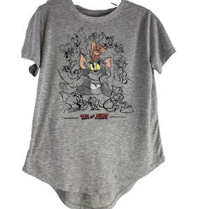 Tom and Jerry T-shirt Juniors Sizes Cartoon Top Graphic Tee L (11-13) Gray